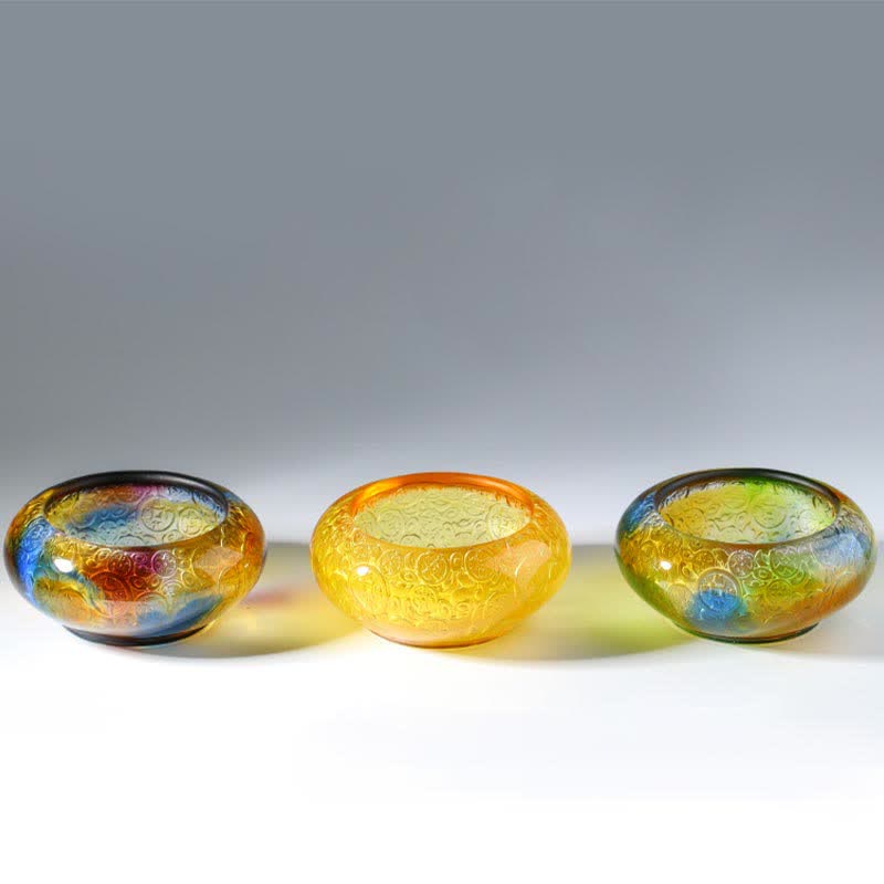 Buddha Stones Handmade Liuli Crystal Treasure Bowl Ingots Art Piece Home Decoration Decorations BS 16