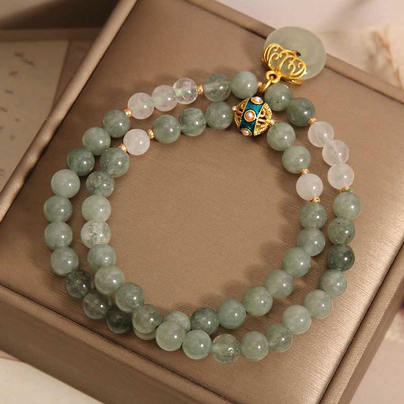 Buddha Stones Green Aventurine Peace Buckle Charm Luck Double Wrap Bracelet Bracelet BS 1