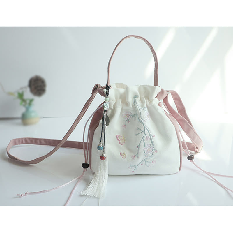 Buddha Stones Handmade Embroidered Flowers Canvas Tote Shoulder Bag Handbag Bag BS 25