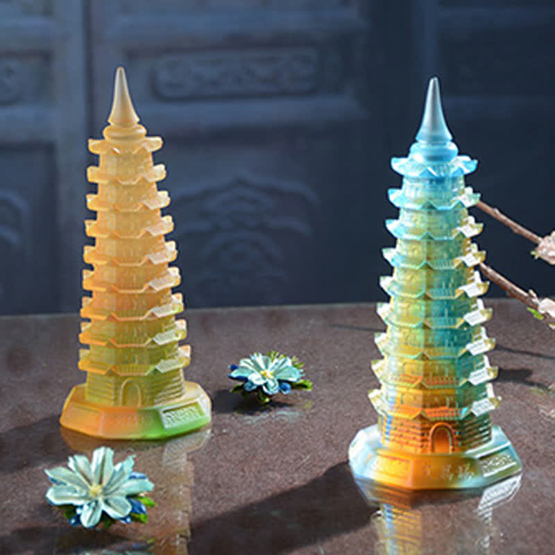 Buddha Stones Feng Shui Wenchang Tower Handmade Liuli Crystal Pagoda Art Piece Luck Home Office Decoration Decorations BS 3