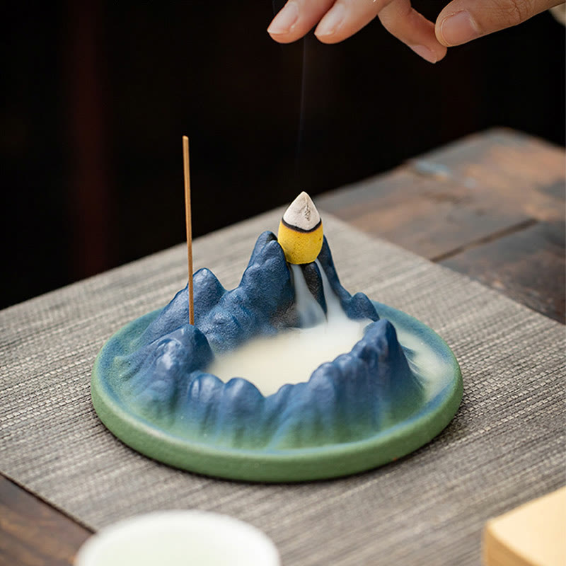Buddha Stones Creative Mountain River Ceramic Healing Backflow Incense Burner Incense Burner BS 10