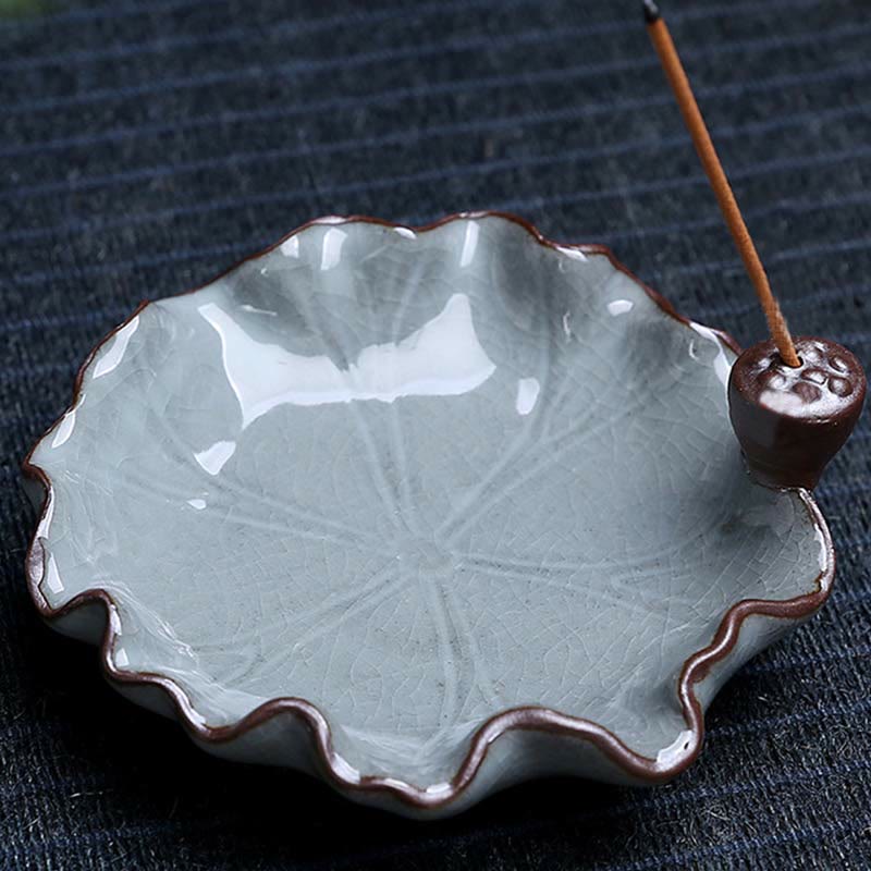 Buddha Stones Lotus Plum Blossom Square Ceramic Spiritual Backflow Incense Burner Incense Burner BS 4