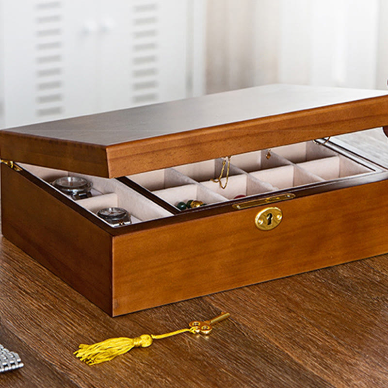 Buddha Stones Vintage Wooden Jewelry Box Two-Layer Solid Wood Jewelry Storage Box Jewelry Box BS 10
