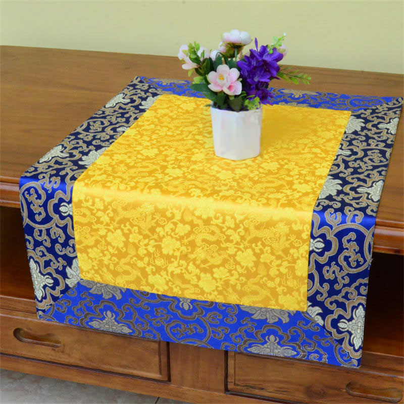 Buddha Stones Brocade Prayer Altar Flower Vajra Dragon Pattern Auspicious Symbols Table Runner Prayer Altar BS 7