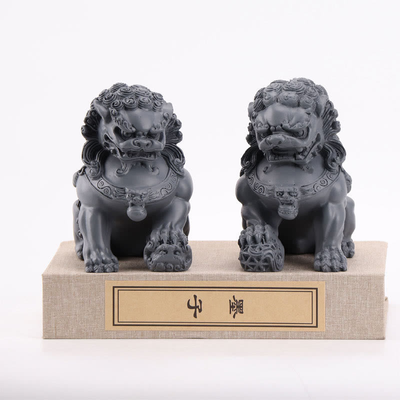 Buddha Stones 2Pcs Lion Statue Courage Strength Resin Home Office Decoration Decorations BS A Pair of Lions-Gray