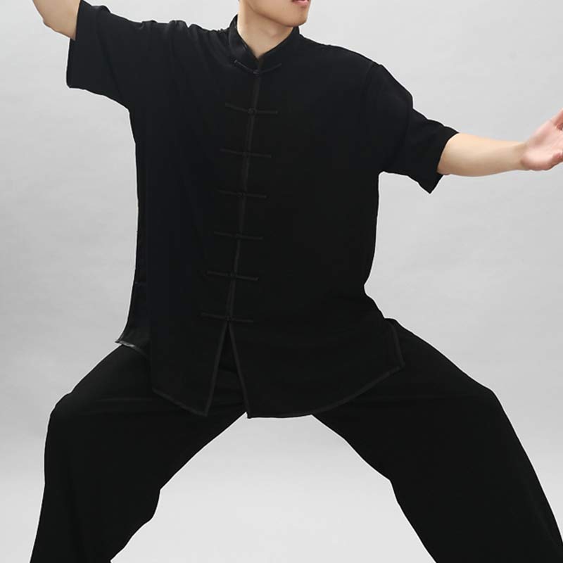 Buddha Stones Meditation Zen Prayer Spiritual Tai Chi Qigong Practice Unisex Embroidery Clothing Set - Short Sleeve Black - US14,UK/AU18,EU46 (3XL) - image 21