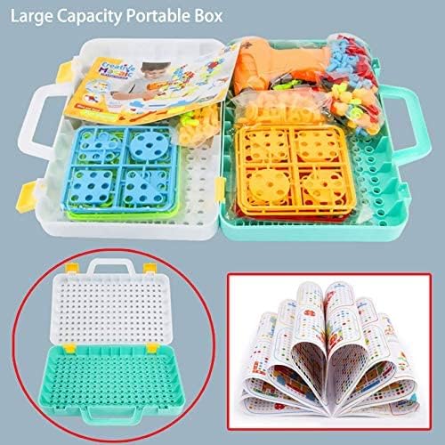 Fidtoy Coffret de jeu créatif de mosaïque à visser avec perceuse électrique pour enfants, 252 pièces, jouet de construction STEM avec perceuse électrique et vis colorées, 4-8 ans