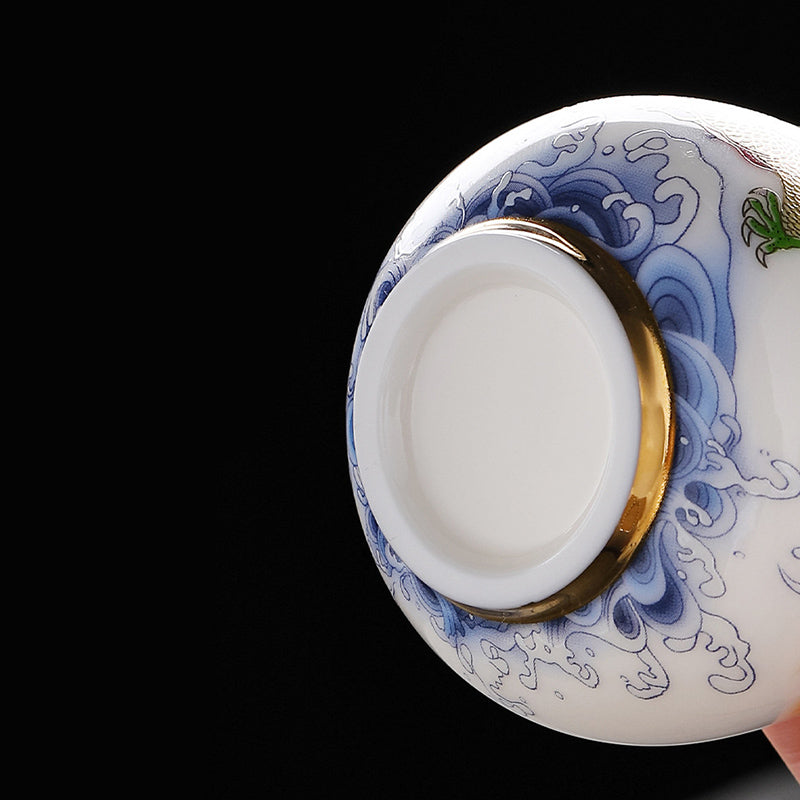 Buddha Stones Dragon Phoenix Auspicious Clouds Sun Ocean Waves Ceramic Teacup Kung Fu Tea Cup Cup BS 5