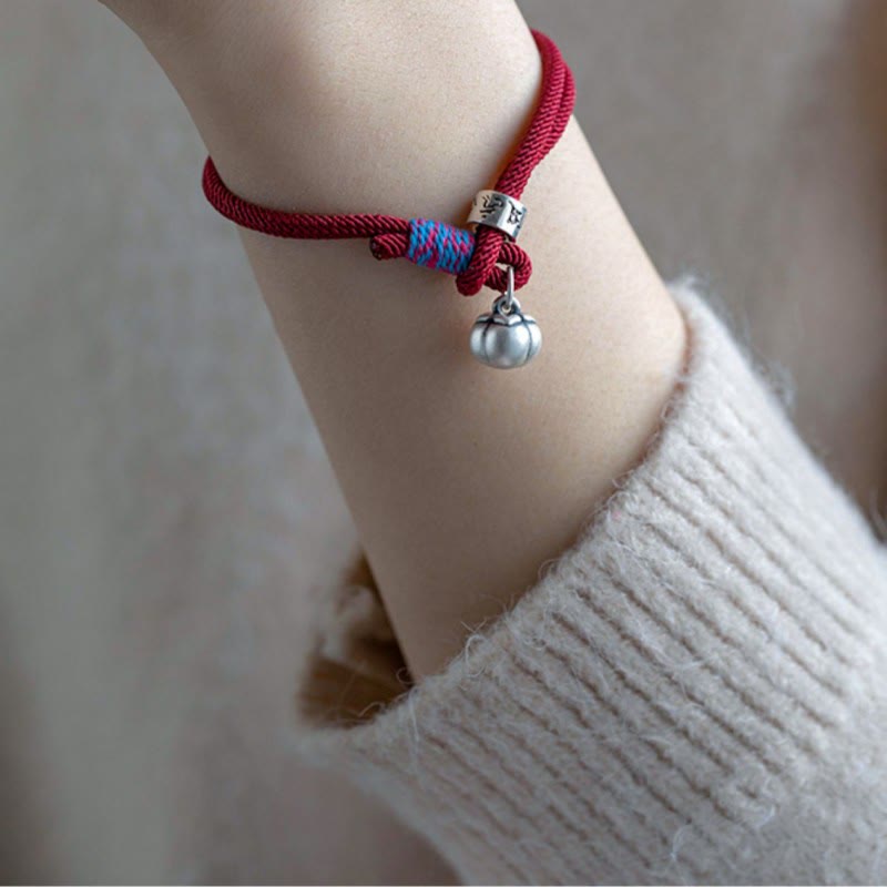 Buddha Stones 925 Sterling Silver Tibetan Handmade Om Mani Padme Hum Persimmon Charm Luck Protection Braided Bracelet Bracelet BS 11