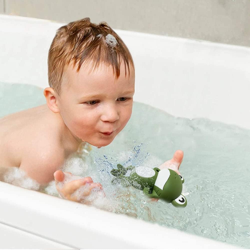 Fidtoy Wind-Up Swimming Frog Bath Toys for Toddlers – Floating Frog Water Toys 3 Pack