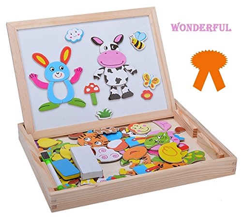 Fidtoy Wooden Magnetic Drawing Board Puzzle Toy for Kids Double-Sided Creative Activity Board Age 3+