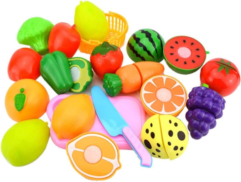Fidtoy Plastic Mix Vegetables and Fruits Cutting Set 15 Pieces Pretend Kitchen Food Toy for Kids Ages 2-6