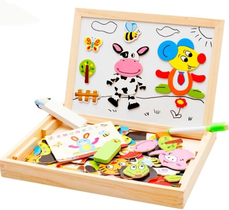 Fidtoy Wooden Magnetic Drawing Board Puzzle Toy for Kids Double-Sided Creative Activity Board Age 3+