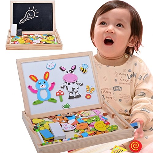 Fidtoy Wooden Magnetic Drawing Board Puzzle Toy for Kids Double-Sided Creative Activity Board Age 3+