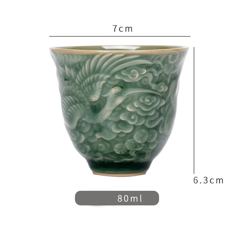 Buddha Stones Crane Pine Ceramic Teacup Kung Fu Tea Cup 80ml Cup BS 6