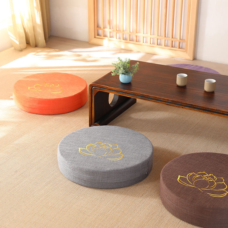 Buddha Stones Lotus Embroidery Cotton Linen Meditation Seat Cushion Decorations BS 4