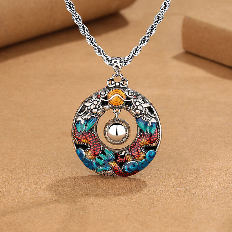 Buddha Stones Year of the Dragon Colorful Double Dragons Playing Bead Copper Protection Necklace Pendant Necklaces & Pendants BS Dragon Pendant&Twist Chain