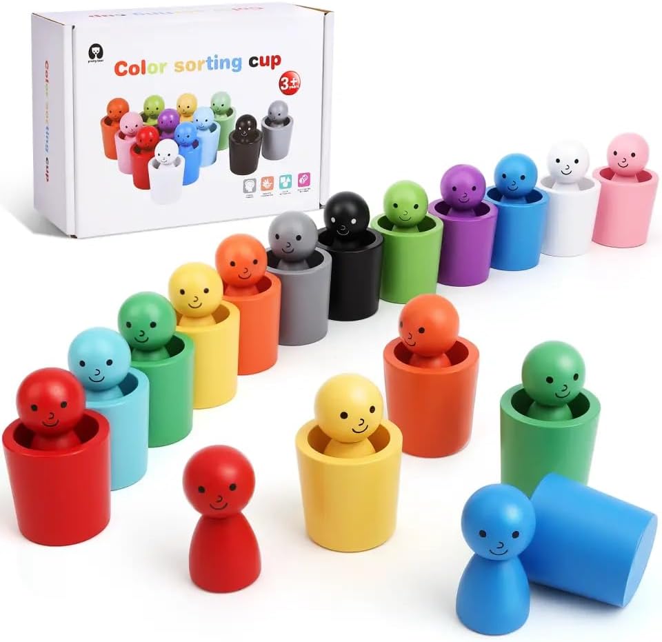 Fidtoy Tazas de Clasificación de Colores Juguete de Madera Montessori Set de Combinación