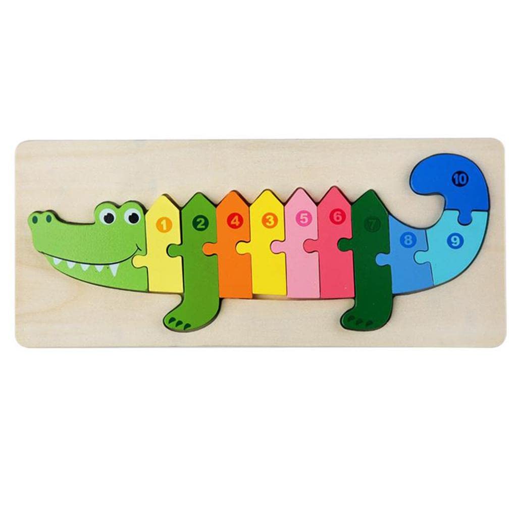 Fidtoy 3D Wooden Crocodile Puzzle Board, Wooden Animal Board for Toddlers, Preschool Matching Puzzle, Fine Motor Color Recognition Toy Ages 2-6