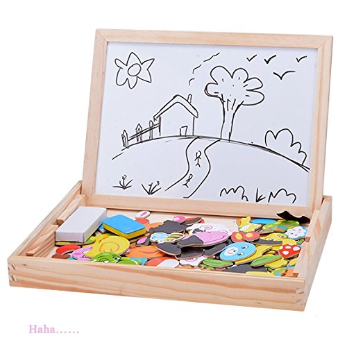 Fidtoy Wooden Magnetic Drawing Board Puzzle Toy for Kids Double-Sided Creative Activity Board Age 3+
