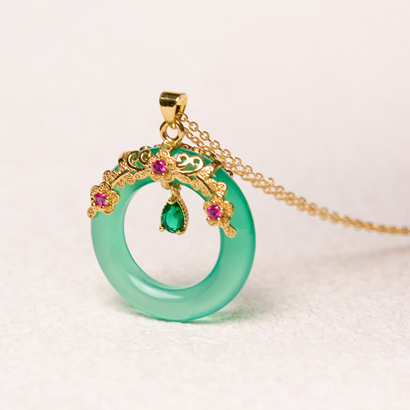 Buddha Stones Green Chalcedony Peace Buckle Design Strength Necklace Pendant 10