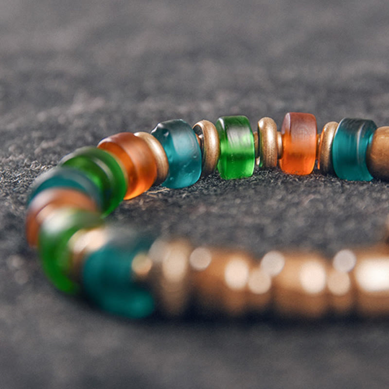 Buddha Stones Tibetan Colorful Glass Beads Copper Wealth Bracelet Bracelet BS 10
