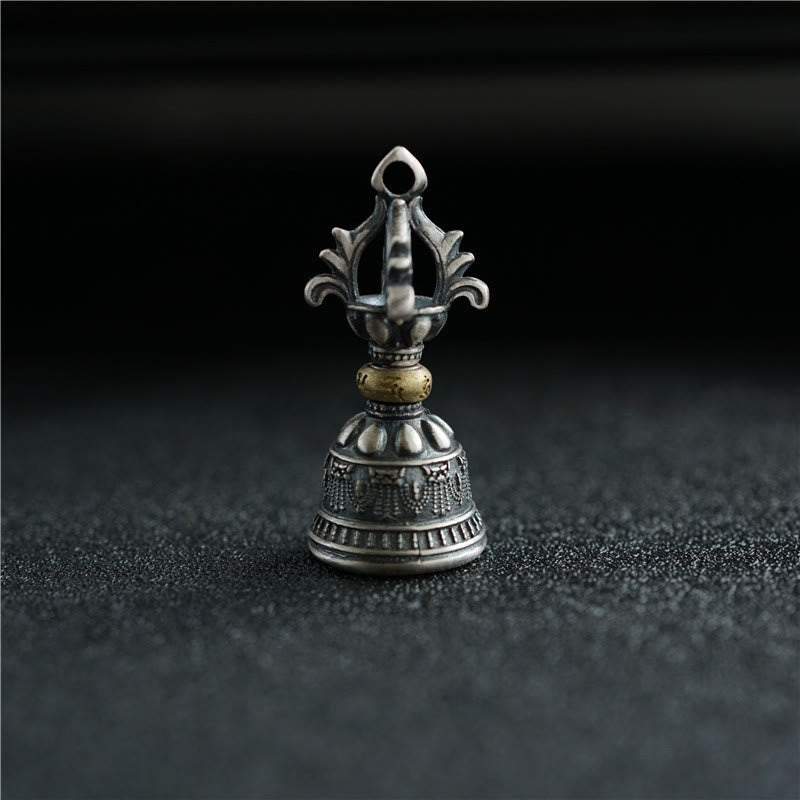 Buddha Stones Tibet 925 Sterling Silver Om Mani Padme Hum Dorje Bell Vajra Engraved Enlightenment Pendant Hanging Decoration Dorje BS 1