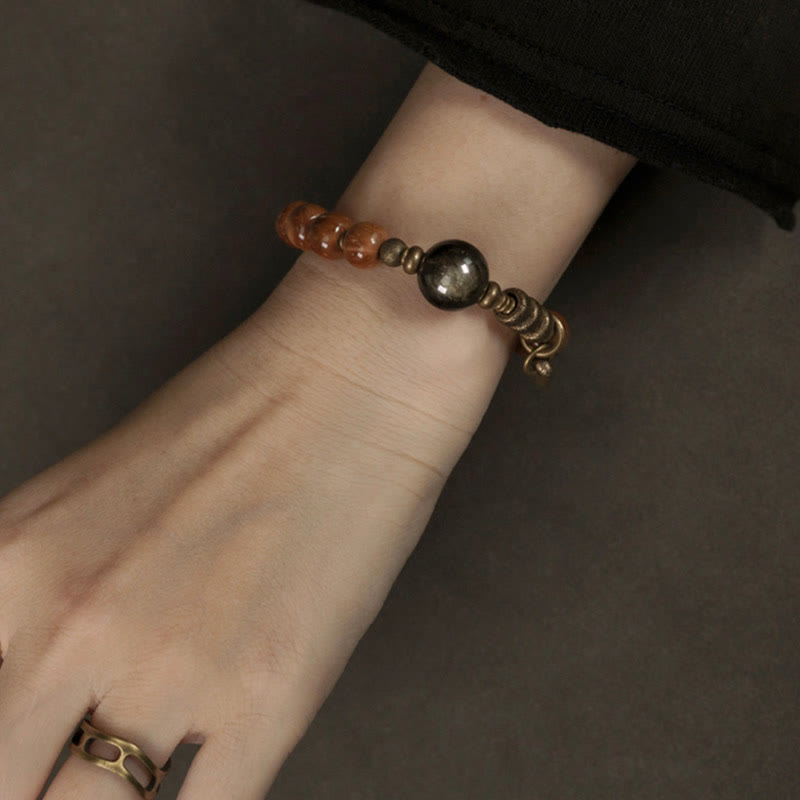 Buddha Stones Kuka Seed Tiger Eye Gold Sheen Obsidian Copper Wealth Luck Bracelet Bracelet BS 13