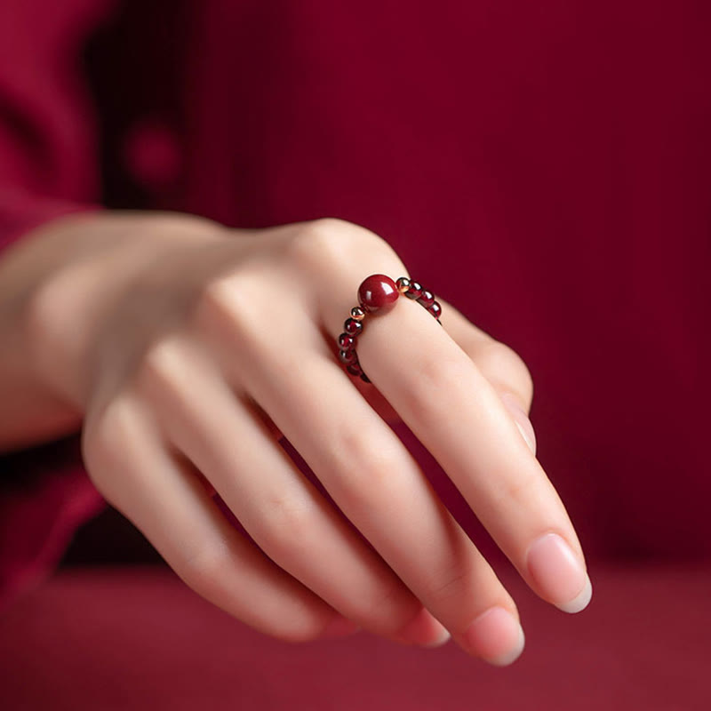 Buddha Stones Garnet Cinnabar Lucky Bead PiXiu Om Mani Padme Hum Rose Protection Ring Ring BS 5