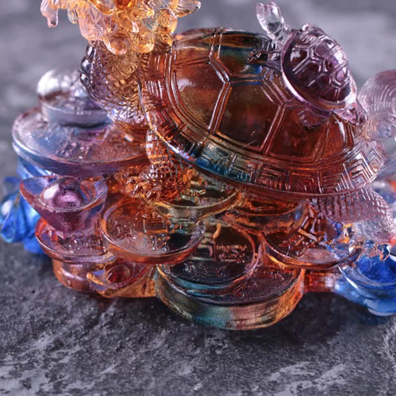 Buddha Stones Feng Shui Dragon Turtle Coins Handmade Liuli Crystal Luck Art Piece Home Office Decoration Decorations BS 11