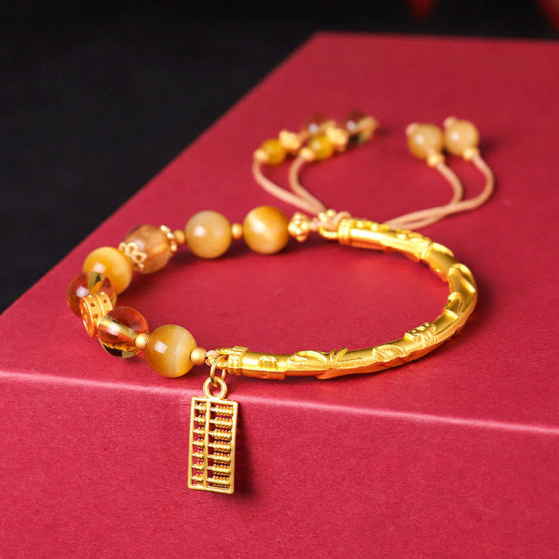 Buddha Stones Natural Tiger Eye Citrine Abacus Charm Protection Bracelet Bracelet BS Tiger Eye Citrine(Inner Diameter: 53mm(Adjustable)