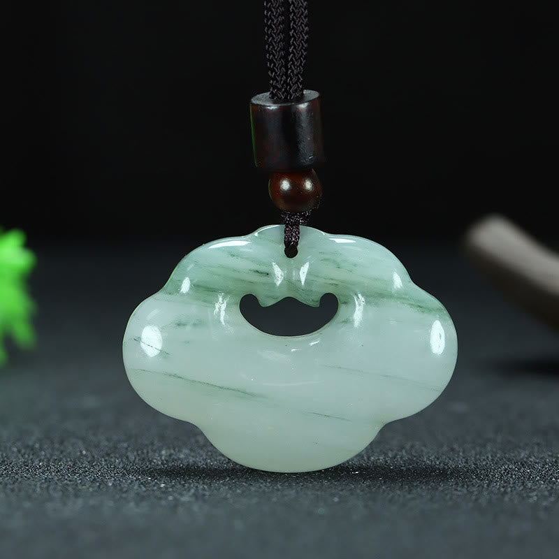 Buddha Stones Tianshan Jade Golden Silk Jade Chinese Lock Charm Abundance Necklace Pendant 4