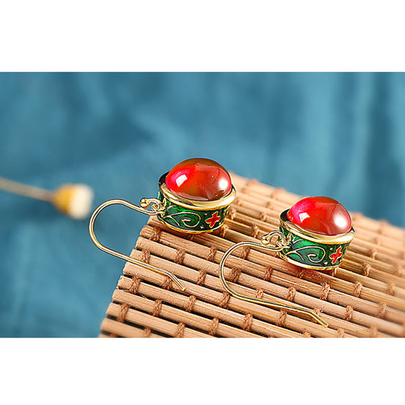Buddha Stones Round Red Corundum Confidence Hook Drop Dangle Earrings Earrings BS 8