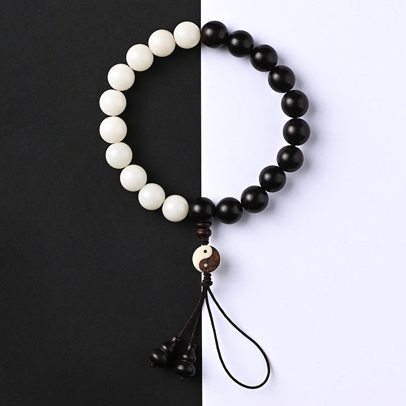 Buddha Stones Ebony YinYang Protection Bracelet Decoration Bracelet BS 12mm