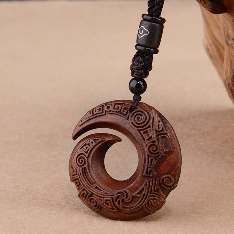 Foviel Small Leaf Red Sandalwood Ebony Wood One's Luck Improves Design Patern Protection Necklace Pendant