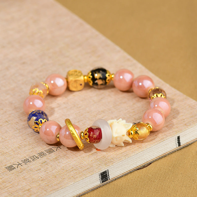 Buddha Stones Tibetan Incense Ash Liuli Glass Bead Luck Protection Nine-Tailed Fox Bracelet Bracelet BS 1