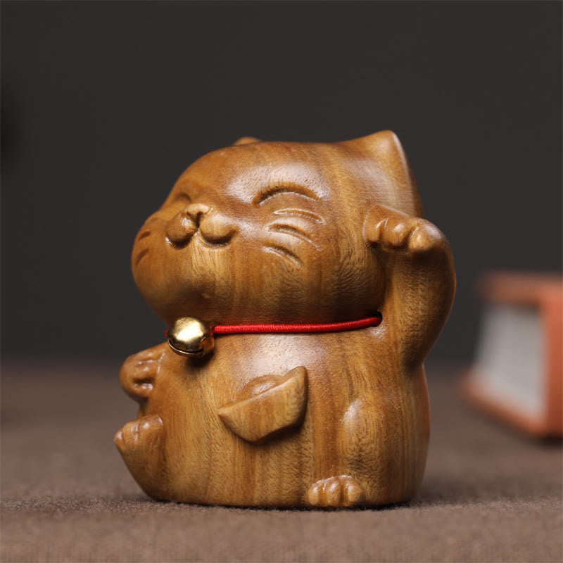 Buddha Stones Green Sandalwood Small Mini Cute Lucky Cat Peace Decorations Decorations BS 9
