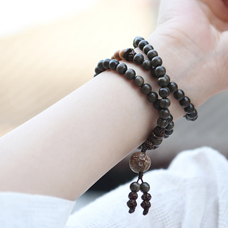 Buddha Stones Tibetan Sandalwood Protection Charm Mala Bracelet Mala Bracelet BS Triple Wrap Bracelet(17cm) 10mm