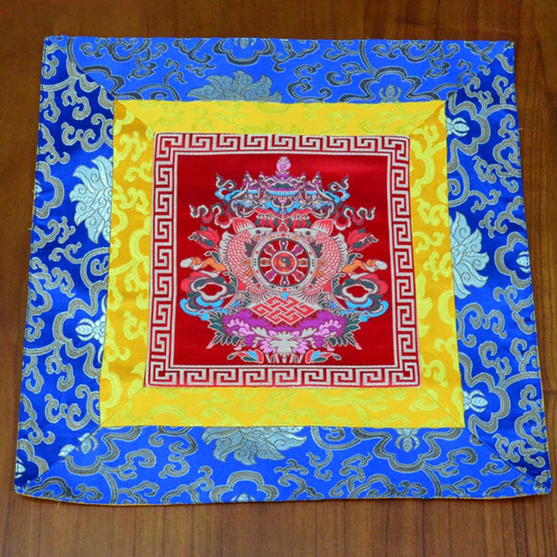 Buddha Stones Prayer Altar Mat Meditation Strength Endless Knot Vajra Man-Bcu Kalachakra Auspicious Symbols Prayer Altar BS 8 Auspicious Symbols Red