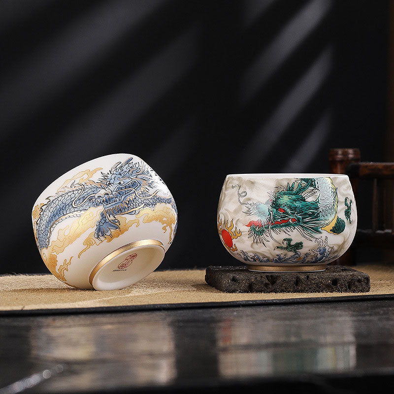 Buddha Stones Dragon Cicada Bamboo Deer Crane Lotus Plum Flower Ceramic Teacup Kung Fu Tea Cup Bowl 185ml Cup BS 8