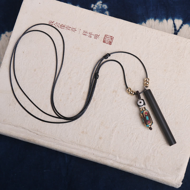 Buddha Stones Tibetan Ebony Wood Dzi Bead Peace Calm Necklace Pendant Necklaces & Pendants BS 2