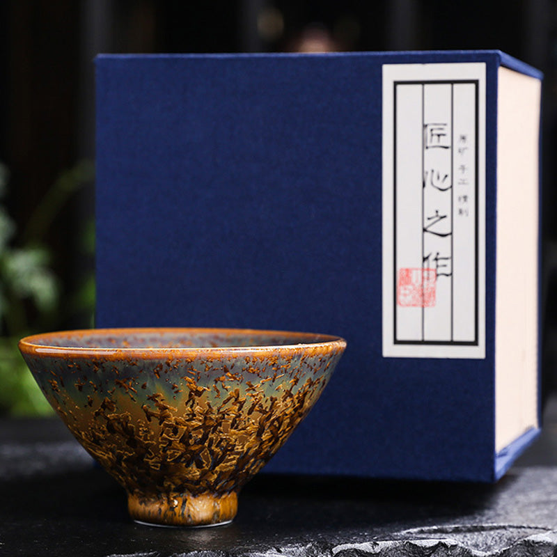 Buddha Stones Colorful Brown Ceramic Teacup Kung Fu Tea Cup Bowl Cup BS 9cm*5cm*100ml With Gift Box