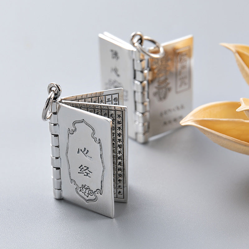 Foviel 990 Sterling Silber Herz Sutra Großes Mitgefühl Shurangama Mantra Lotus Vajra Friedens Halskette Anhänger