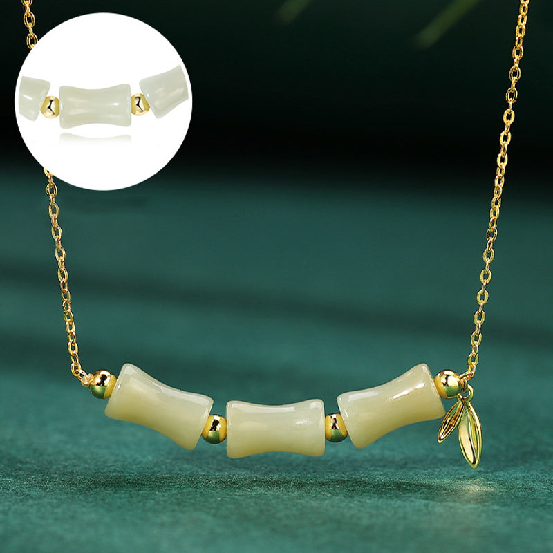 Buddha Stones 925 Sterling Silver Hetian Jade Bamboo Fu Character Prosperity Necklace Pendant Bracelet Bracelet Necklaces & Pendants BS 3