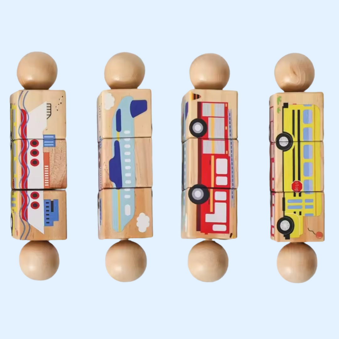 Fidtoy Spin & Match Animal Friends Wooden Puzzle Set for Babies Fine Motor Learning