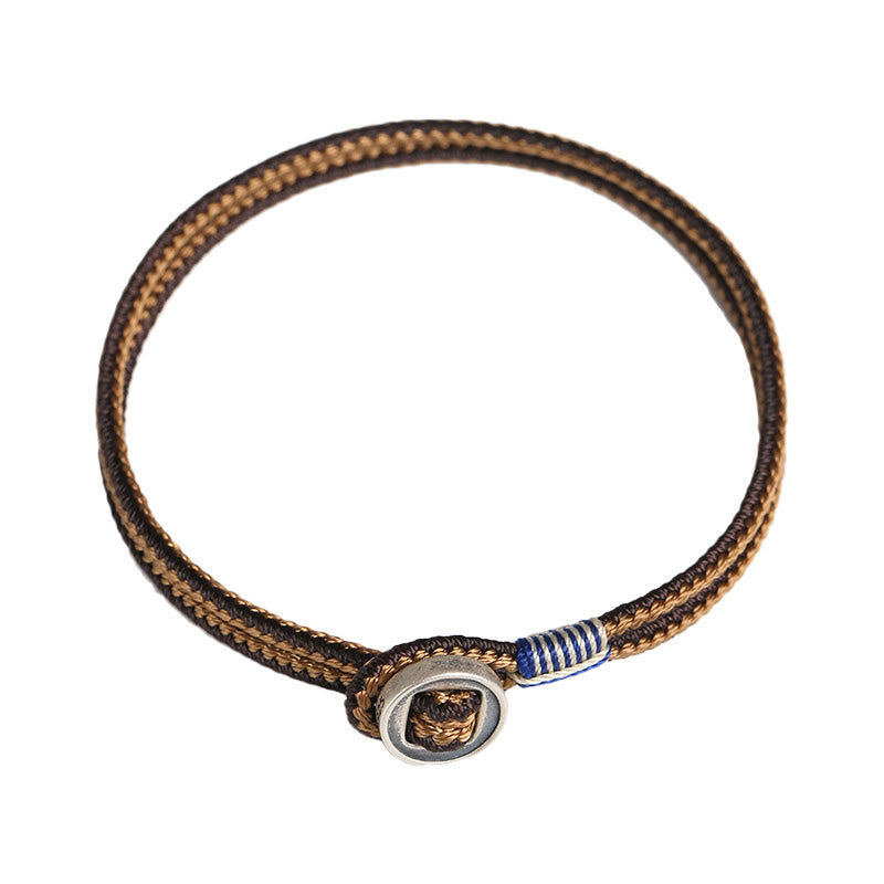 Buddha Stones 925 Sterling Silver Handmade Button Protection Weave String Bracelet Bracelet BS 14