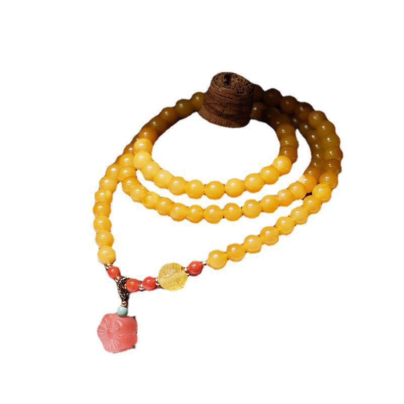 Buddha Stones Amber Healing Balance Necklace Flower Charm Bracelet Bracelet Necklaces & Pendants BS 9