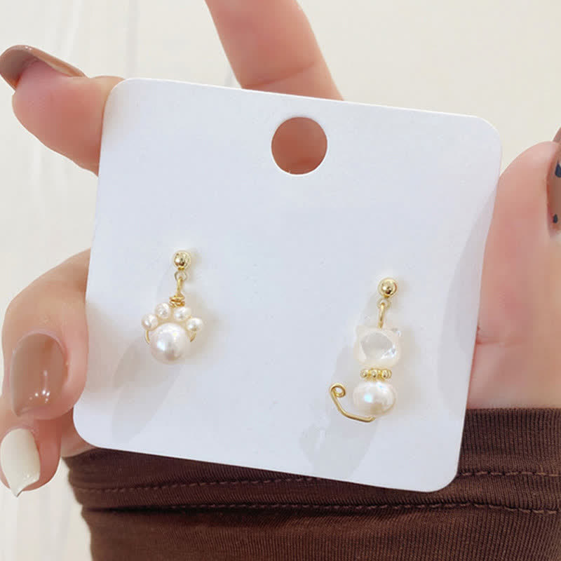 Buddha Stones Cute Cat Paw Pearl Wisdom Stud Drop Earrings Earrings BS 5
