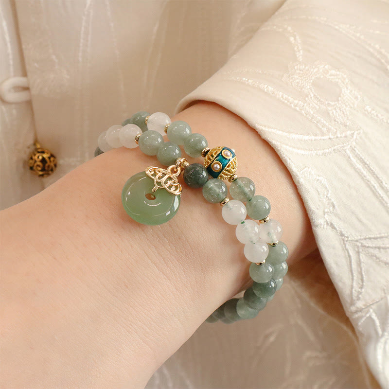 Buddha Stones Single Double Layer Jade Peace Buckle Luck Bracelet Bracelet BS 9