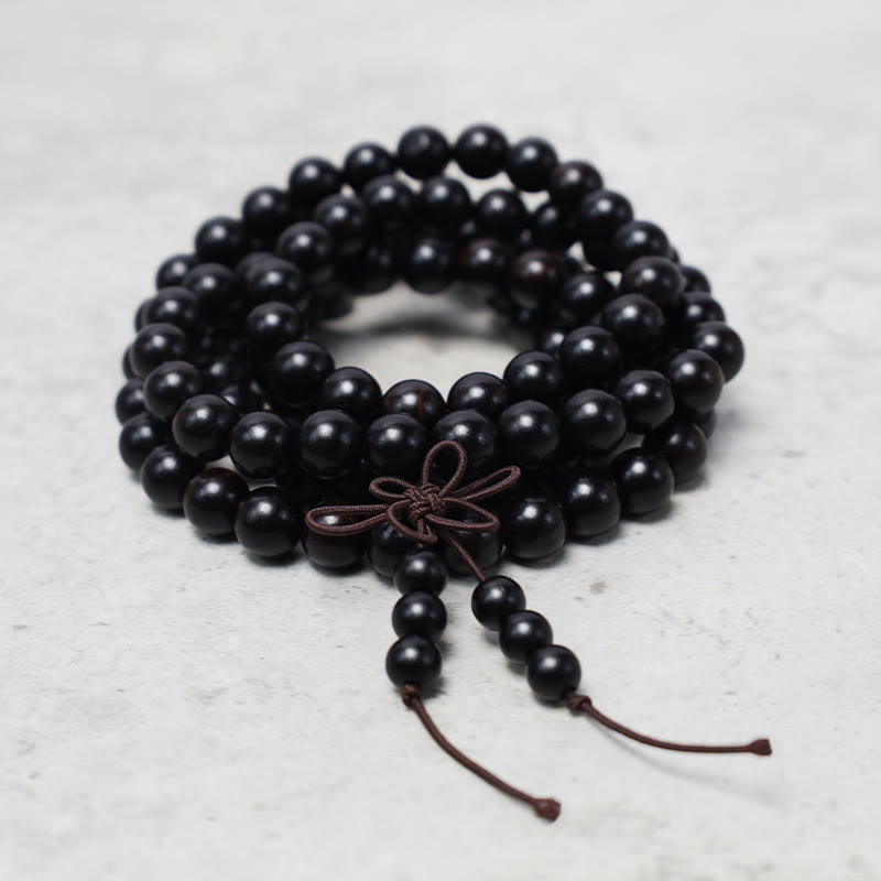 Buddha Stones 108 Mala Beads Bracelet Prayer Meditation Sandalwood Elastic Bracelet BS Ebony Wood